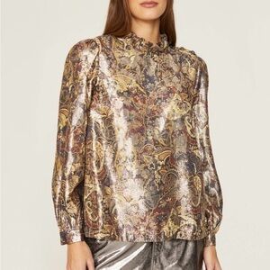 ba&sh gold and black metallic paisley calo top